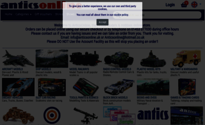 Anticsonline.co.uk website. Antics Online Model Shops and Hobby Stores.