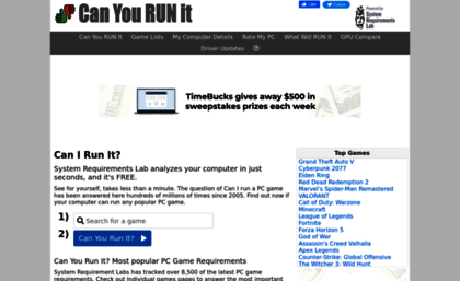 Canyourunit.com website. Can You RUN It | Can I Run It | Can My PC Run It.